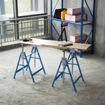 Scaffolding Trestle Folding 2x Height Adjustable 200kg Steel Blue