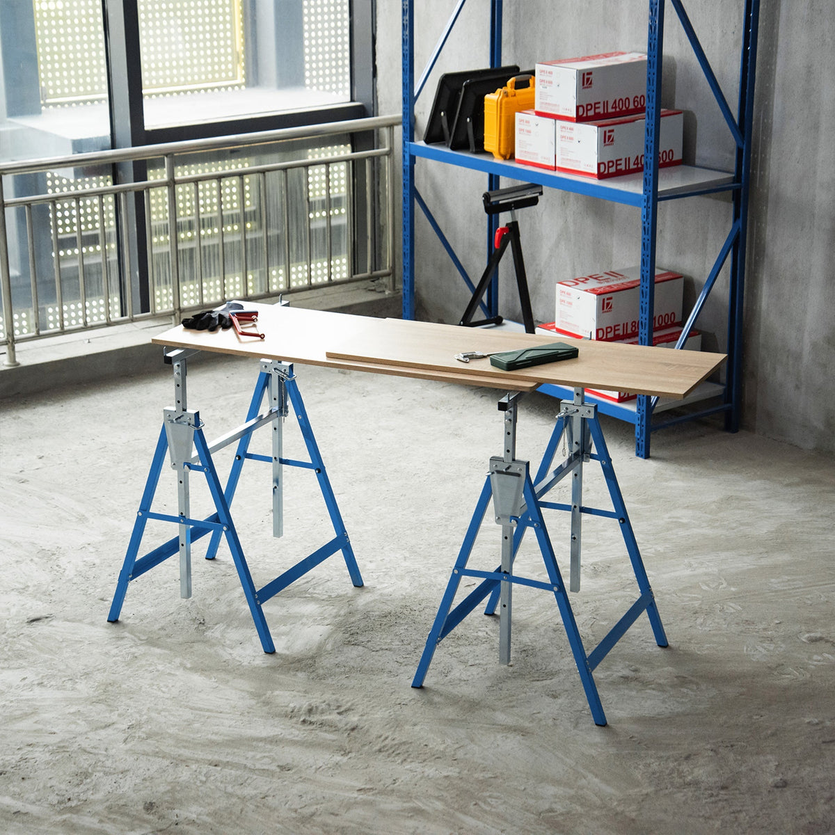 Scaffolding Trestle Folding 2x Height Adjustable 200kg Steel Blue