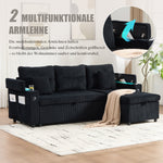 3-Seater Corduroy Sofa Sleeper Hydraulic Chaise Storage Cup Holders USB-C Corduroy