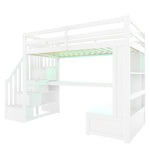 Loft Bed 90x200 with Desk, Shelves & Storage Stairs, White