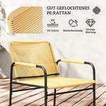 3-Piece Rattan Bistro Set, 2 Chairs Coffee Table, Steel Yellow
