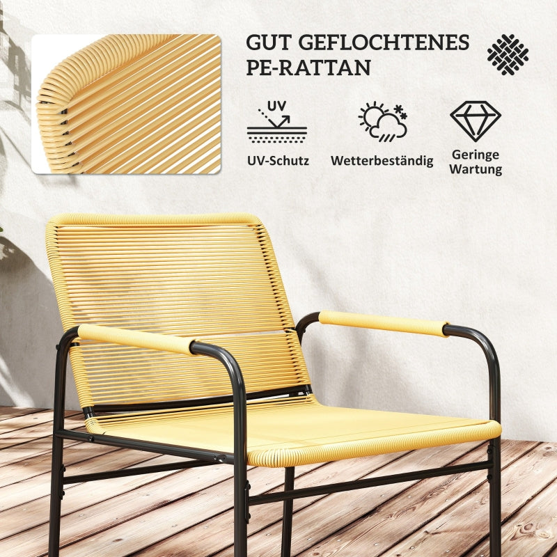3-Piece Rattan Bistro Set, 2 Chairs Coffee Table, Steel Yellow