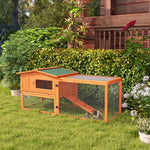 Small Animal Hutch, Indoor Outdoor with Tray & Ramp, Fir Wood, Orange