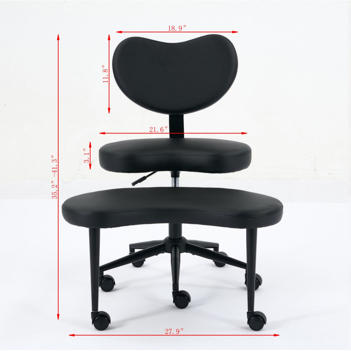 Meditation Chair Plus, Cross Legged Desk Chair with Wheels and Lumbar Support, Black PU