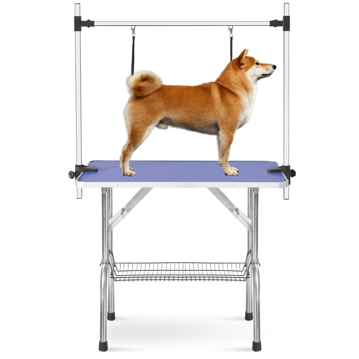 Professional Foldable Dog Grooming Table with Adjustable Arm, Sturdy, 117cm, BLUE