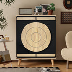 Modern Shoe Cabinet with Geometric Doors and Multi-Level Storage, Black and Natural Wood