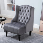 Wingback Chair Recliner, Tufting Raised Legs, Grey Velvet