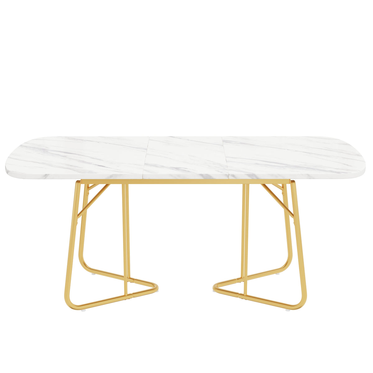 Extendable Dining Table Marble Top 140/180x80cm Gold Metal Legs - White