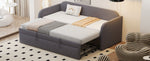Upholstered Bed Pull-Out Sofa, Multifunctional with Slatted Frame, Grey Linen