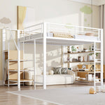 Loft Bed 140x200 with Safety Stairs Storage Wardrobe - White