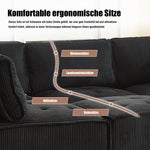 Modular Sofa 6-Seater 308cm, Ergonomic Storage Pockets, Corduroy Black
