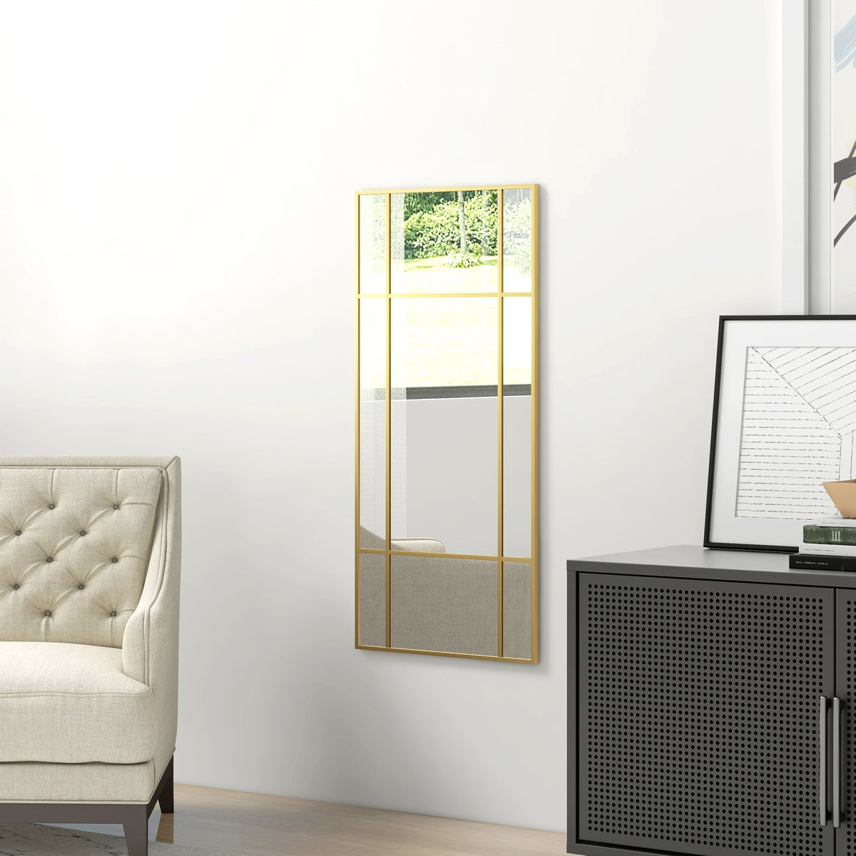 Wall Mirror 110 x 50 cm Decorative Rectangular Metal Frame, Gold