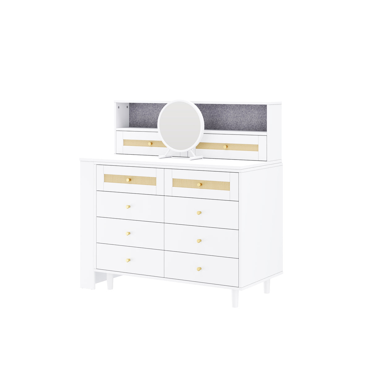 Dressing Table with Jewelry Cabinet & 10 Drawers, White