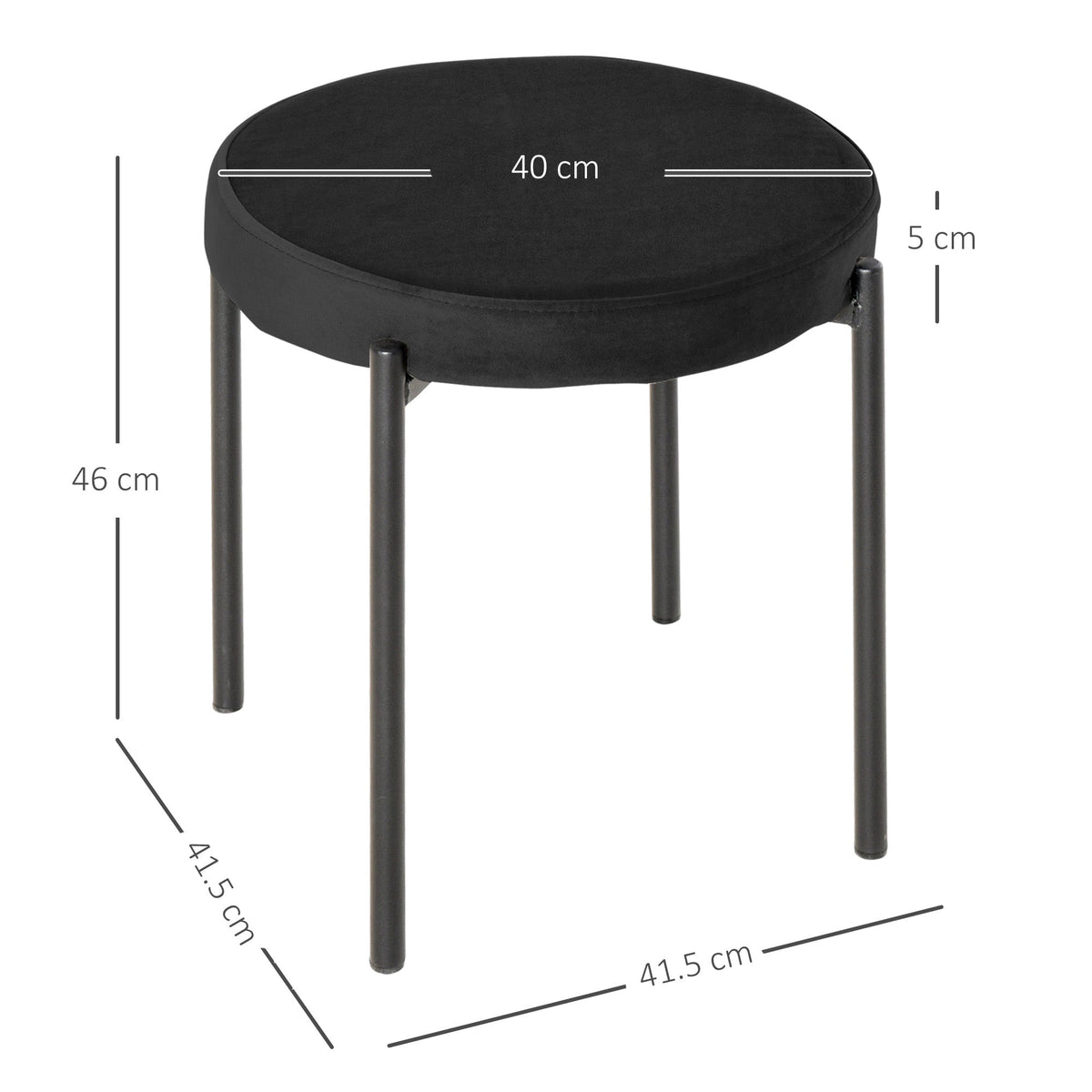 Set of 4 Dining Stools Stackable Upholstered Velvet Look Black Metal