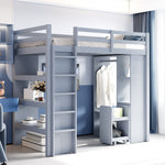 Children's Loft Bed with Shelves, Organizer, Storage, Grey