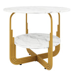 Round Dining Table 80x80x76cm 4-Person Storage Shelf MDF Marble Top