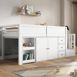 Multifunctional Children's Loft Bed with Desk, Wardrobe and Storage Stairs, White MDF
