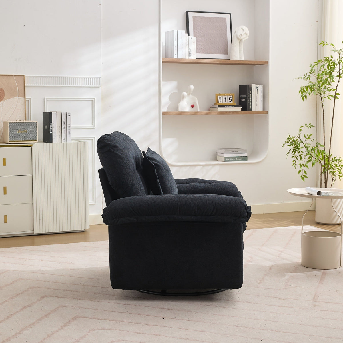 Oversized Chenille Armchair with 360° Swivel and Support Cushion, Light Gray