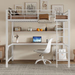 Loft Bed 140x200cm Desk Shelf LED USB/Power Outlet - White Metal