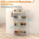 Kitchen Trolley Serving Cart, 3 Levels, Worktop, Hooks, Steel, White