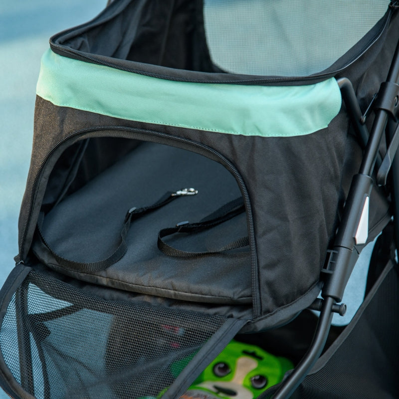 Pet Stroller, Foldable with Rain Cover & 2 Cup Holders, Blue + Green