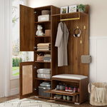 Wardrobe Set Mirror Shoe Cabinet Bench 6 Hooks - 16-Color LED Lighting