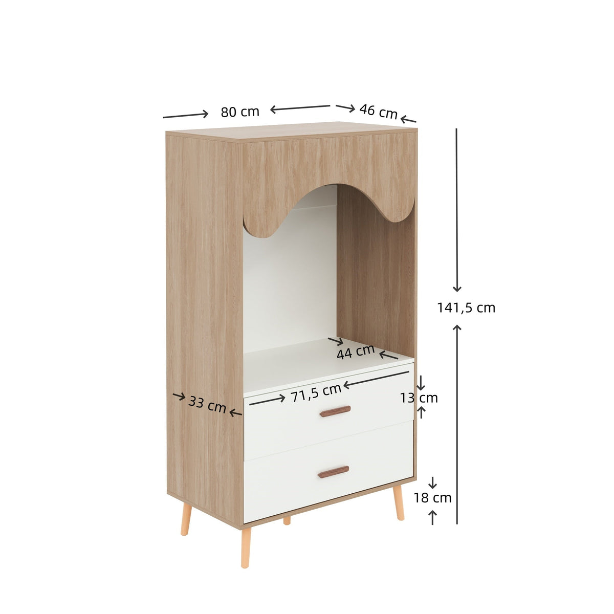Children's Wardrobe Clothes Rail Drawers Open Storage, White Natural Wood Chipboard