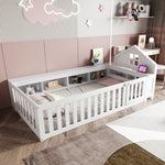 Children's Bed 90x200cm, Roof/Window, Storage, Safety Rail/Door, Solid Wood, White