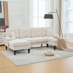 Modern 4-Seater U-Shaped Sofa with Double Chaise Lounge and Corduroy Upholstery, Beige
