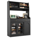 Tall Cabinet Sideboard with LED Adjustable Shelves & 2 Drawers - Black