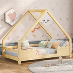 House Bed 90x200cm Fall Protection - Solid Wood Natural