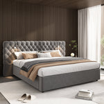Upholstered Double Bed 160x200cm Hydraulic Storage LED Headboard Lamp - Velvet Grey