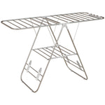 Clothes Airer, Foldable Portable with Telescopic Poles, Stainless Steel and Plastic, Silver and White
