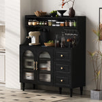Tall Cabinet Bar Storage with Sockets, Wine Rack & Adjustable Shelves - Black