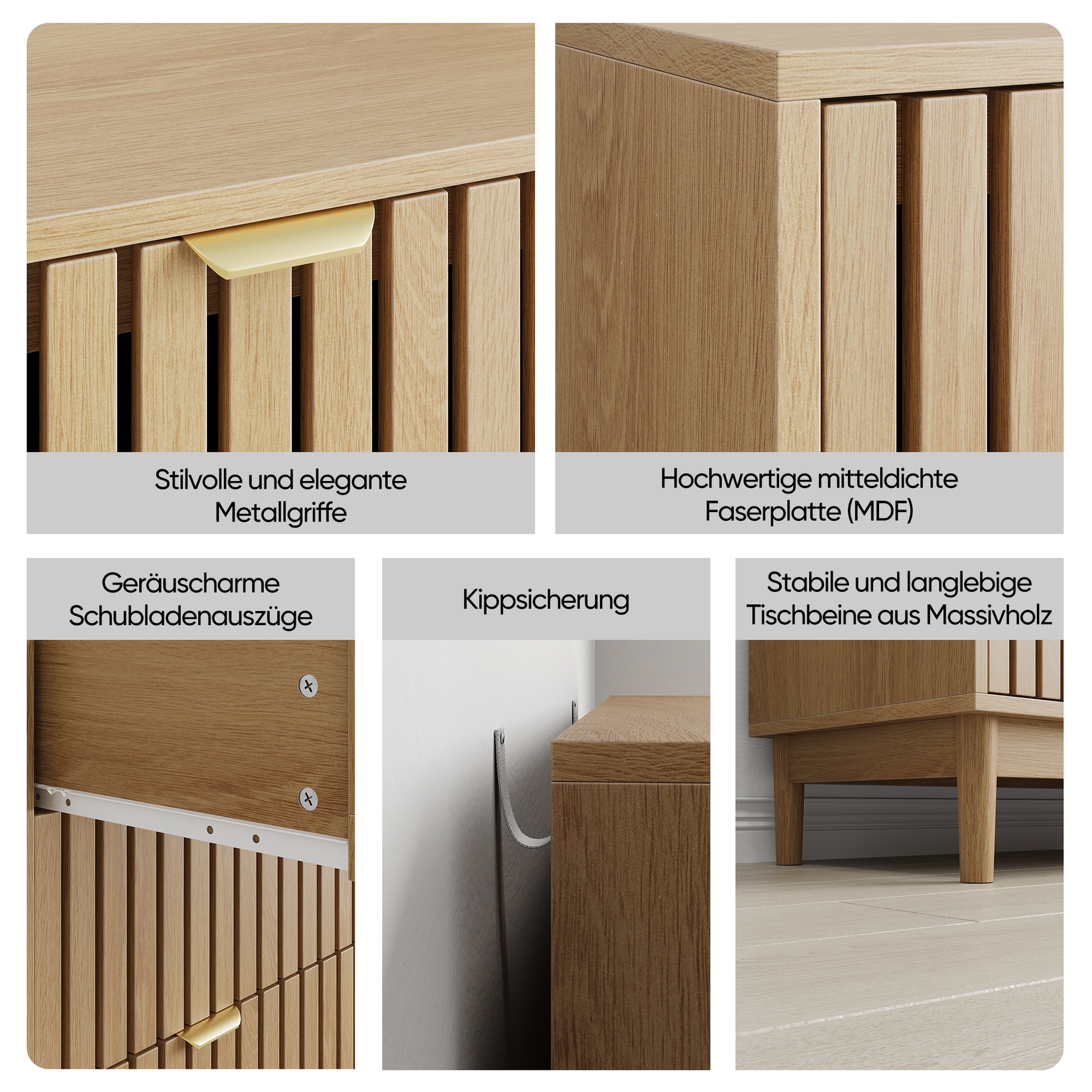 Modern Chest of Drawers, 3 Drawer Medieval Country Style Storage Cabinet for Bedroom and Living Room, Oak Wood