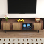 TV Cabinet Lowboard Carved Texture LED Light Tempered Glass