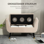 Luxury Upholstered Bench with Storage Armrests Chest Beige