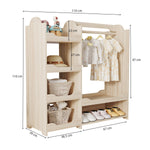 Children's Wardrobe Freestanding with Clothes Rail & 4 Shelves, Natural Wood