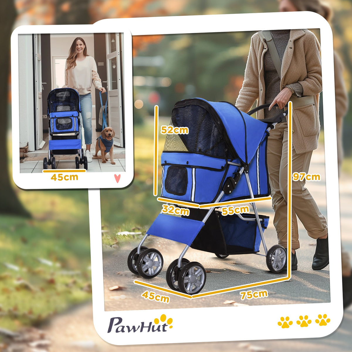 Dog Cart Pet Stroller Jogger Trailer, Foldable Lightweight, Blue