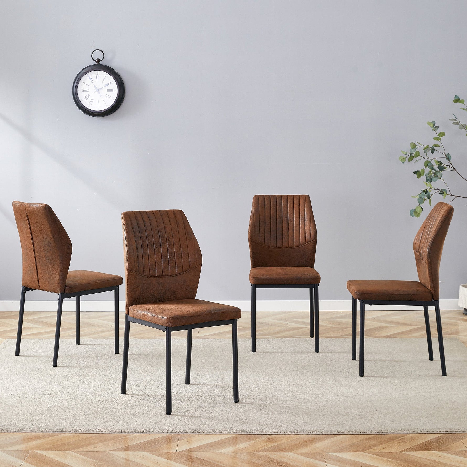 Dining Chairs Set of 4, Lightweight Luxury Style with Tech Fabric and Metal Legs, Brown and Black