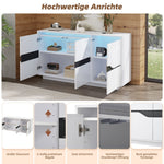 Sideboard, Living Room 140x40x76cm with 3 Doors, Adjustable Dividers, LED, White & Black