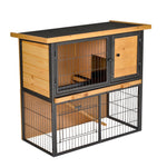 Small Animal Hutch Elevated Pet Cage, Lockable Door 89.5x45x81 cm, Wood/Metal Light Yellow