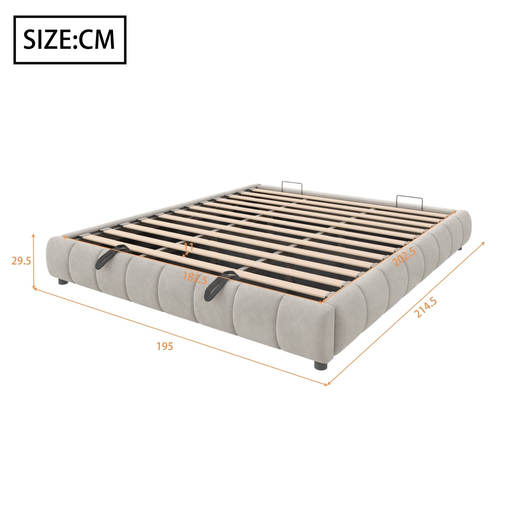 Upholstered Bed 180x200cm LED Floating Frame Storage, Beige