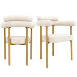 2 Dining Chairs Modern Ring Seats Gold Legs - Beige Suede