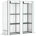 Greenhouse Pent Roof Double Doors Shelves Winterproof 144x48x152cm Foil Steel, White