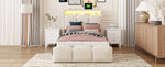 Upholstered Bed 90x200 with Storage & LED, Beige Velvet