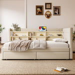 Daybed Sofa Bed 90x200cm 2 Drawers USB-Type C Storage - Linen Beige