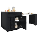 Extendable Bar Table Kitchen Island with Storage, 2 Drawers & Shelves - Black