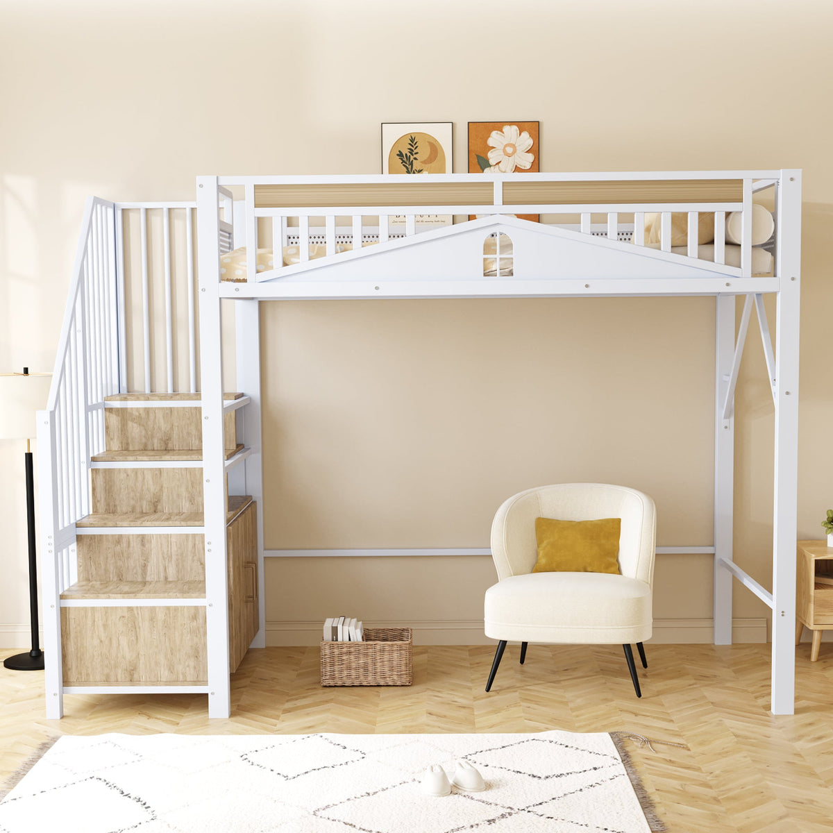 N623P298081K 90x200cm Loft-Style Metal Bed Black/White