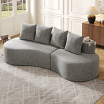 Linen Sofa with 4 Cushions, Cup Holder and Side Pocket, Light Grey